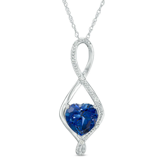 8.0mm Heart-Shaped Lab-Created Blue Sapphire and Diamond Accent Infinity Pendant in 10K White Gold