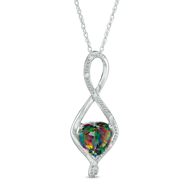 8.0mm Heart-Shaped Mystic Fire® Topaz and Natural Diamond Accent Infinity Pendant in 10K White Gold