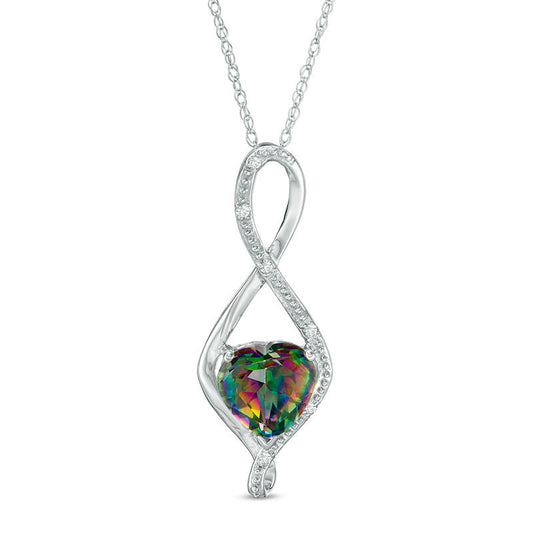 8.0mm Heart-Shaped Mystic Fire® Topaz and Natural Diamond Accent Infinity Pendant in 10K White Gold