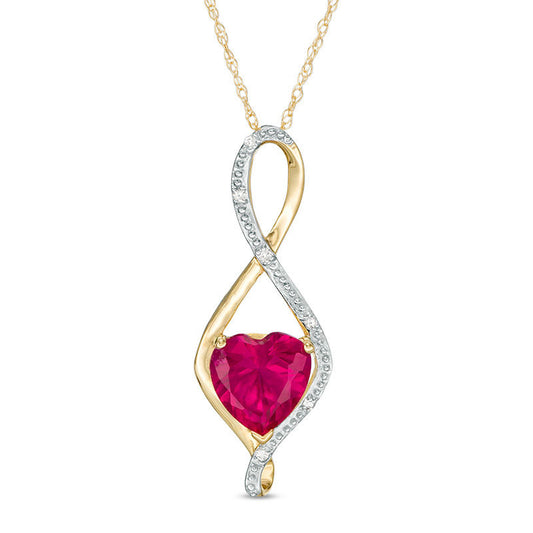 8.0mm Heart-Shaped Lab-Created Ruby and Diamond Accent Infinity Pendant in 10K Yellow Gold
