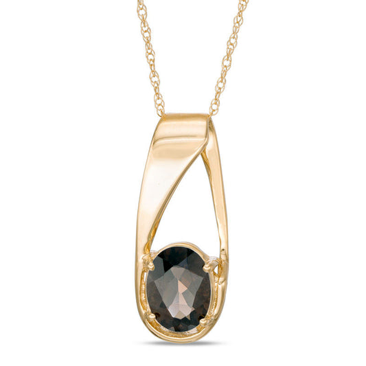 Oval Smoky Quartz Pendant in 10K Yellow Gold