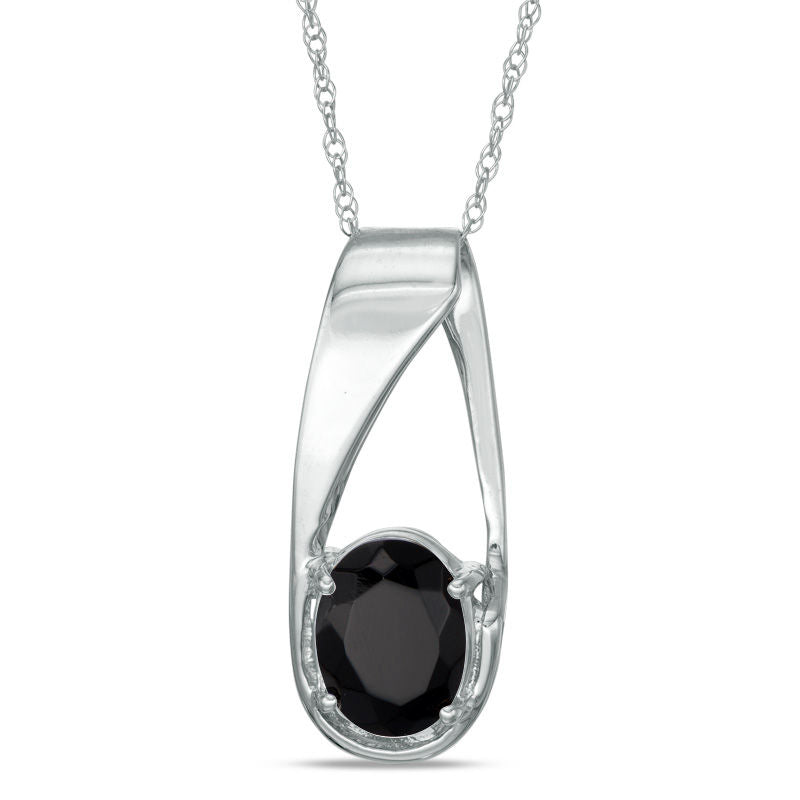 Oval Onyx Pendant in 10K White Gold