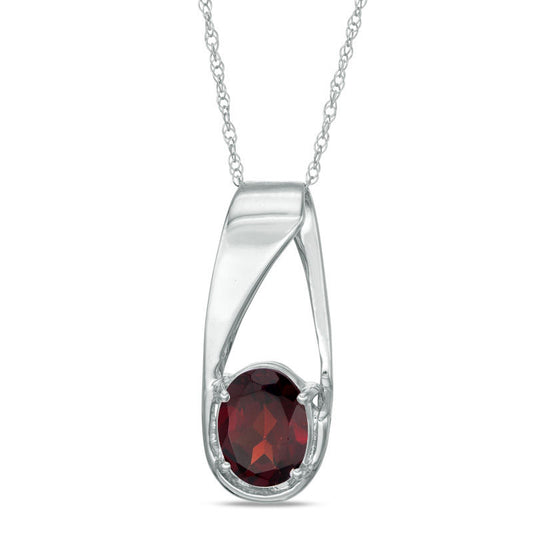 Oval Garnet Pendant in 10K White Gold