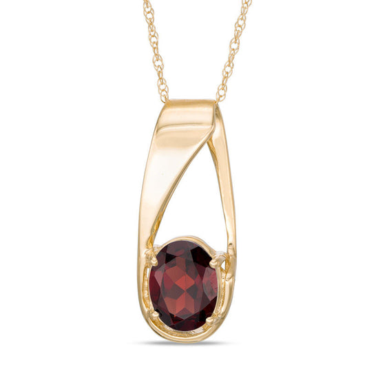 Oval Garnet Pendant in 10K Yellow Gold