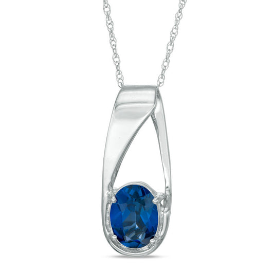 Oval Lab-Created Blue Sapphire Pendant in 10K White Gold