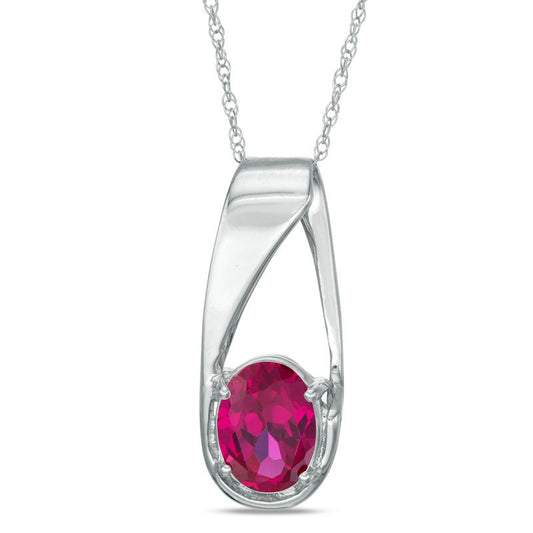 Oval Lab-Created Ruby Pendant in 10K White Gold