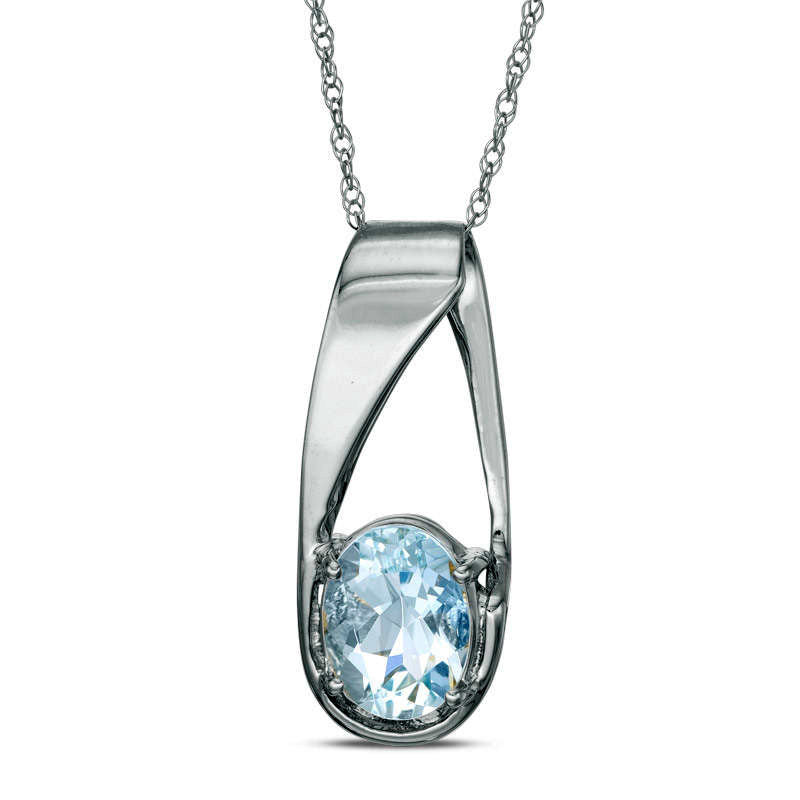 Oval Aquamarine Pendant in 10K White Gold