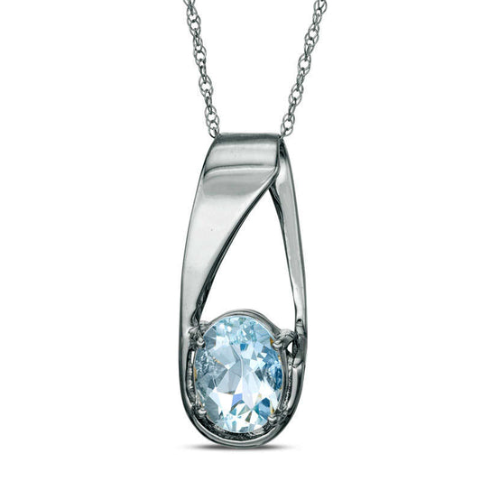 Oval Aquamarine Pendant in 10K White Gold