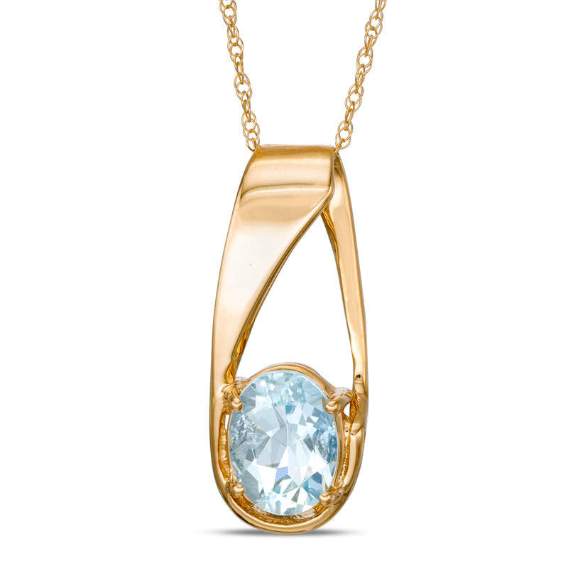 Oval Aquamarine Pendant in 10K Yellow Gold