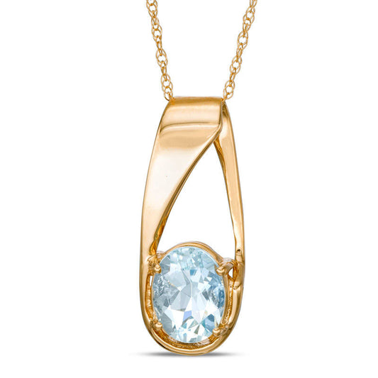 Oval Aquamarine Pendant in 10K Yellow Gold