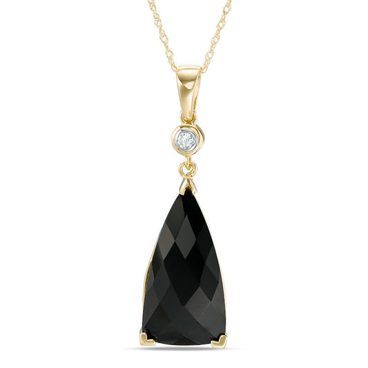 Trillion-Cut Onyx and Natural Diamond Accent Drop Pendant in 10K Yellow Gold