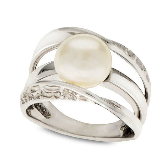9.5 - 10.0mm Button Cultured Freshwater Pearl Layered Crossover Ring in Sterling Silver