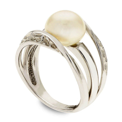 9.5 - 10.0mm Button Cultured Freshwater Pearl Layered Crossover Ring in Sterling Silver