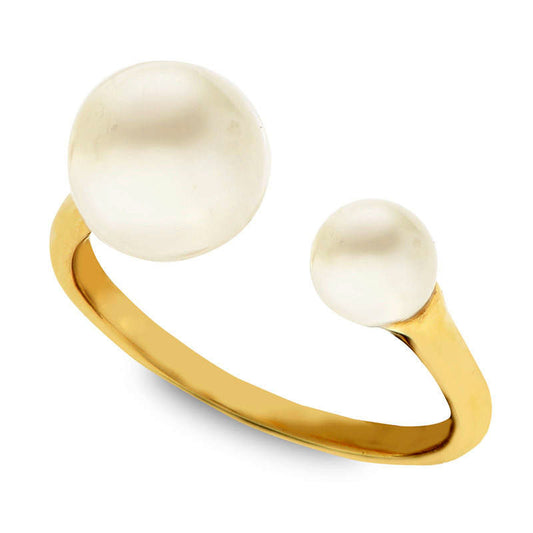 5.0 - 8.5mm Cultured Freshwater Pearl Open Ring in Solid 10K Yellow Gold - Size 7