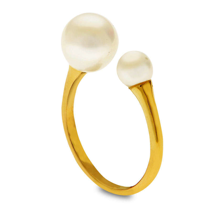 5.0 - 8.5mm Cultured Freshwater Pearl Open Ring in Solid 10K Yellow Gold - Size 7
