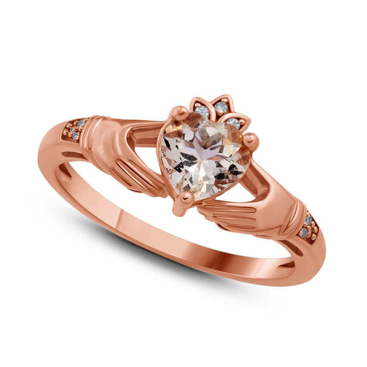 6.0mm Heart-Shaped Morganite and Natural Diamond Accent Claddagh Ring in Solid 10K Rose Gold