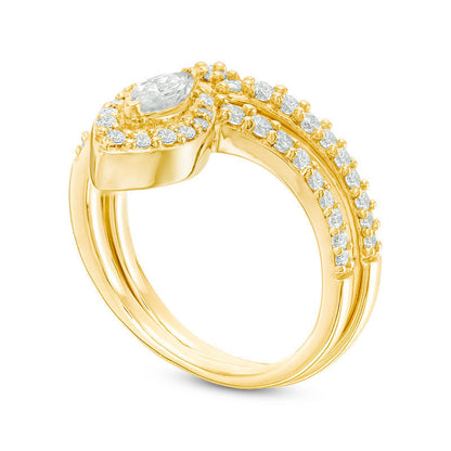 0.75 CT. T.W. Marquise Natural Diamond Frame Bridal Engagement Ring Set in Solid 10K Yellow Gold