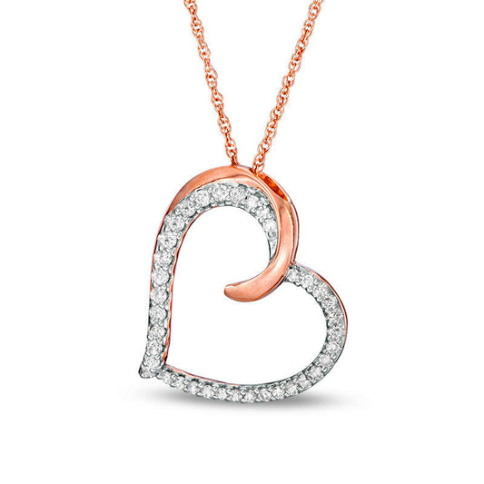 0.2 CT. T.W. Natural Diamond Tilted Heart Pendant in 10K Rose Gold