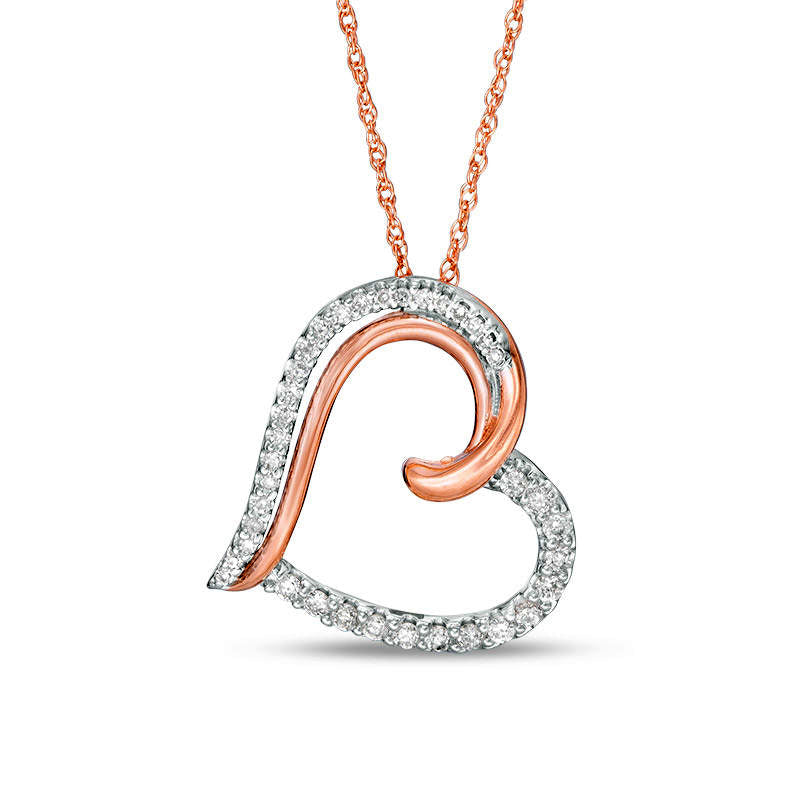 0.17 CT. T.W. Natural Diamond Tilted Heart Pendant in 10K Rose Gold