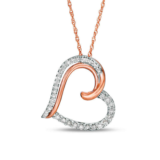 0.17 CT. T.W. Natural Diamond Tilted Heart Pendant in 10K Rose Gold