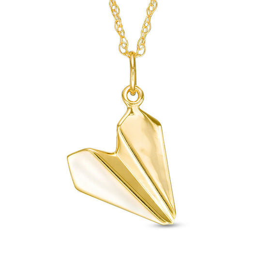Origami Paper Plane Pendant in 14K Gold