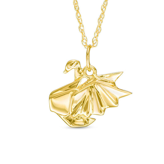 Origami Swan Pendant in 14K Gold