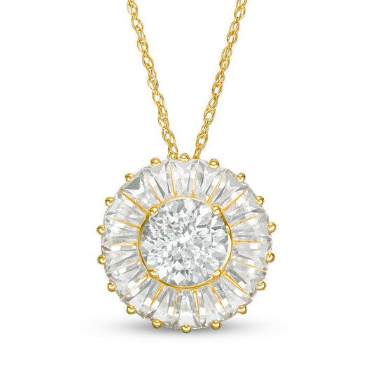 6.0mm Lab-Created White Sapphire Starburst Frame Pendant in 10K Yellow Gold