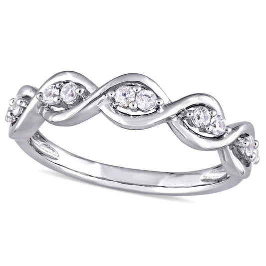 White Sapphire Duo Twist Ring in Solid 14K White Gold