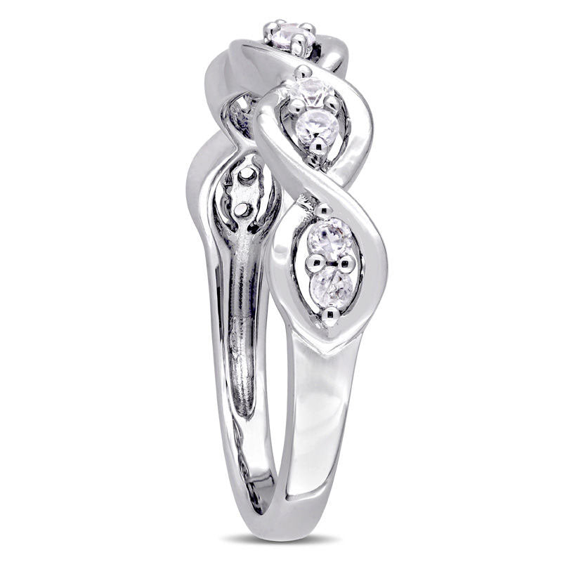 White Sapphire Duo Twist Ring in Solid 14K White Gold