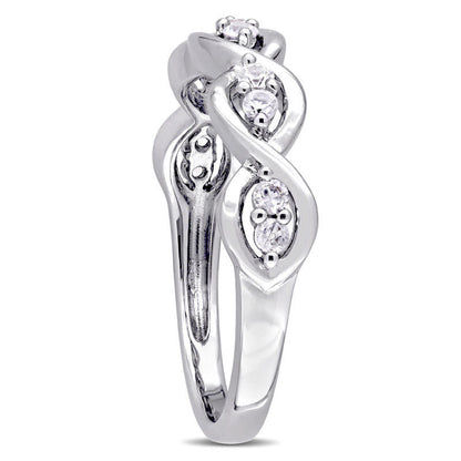 White Sapphire Duo Twist Ring in Solid 14K White Gold