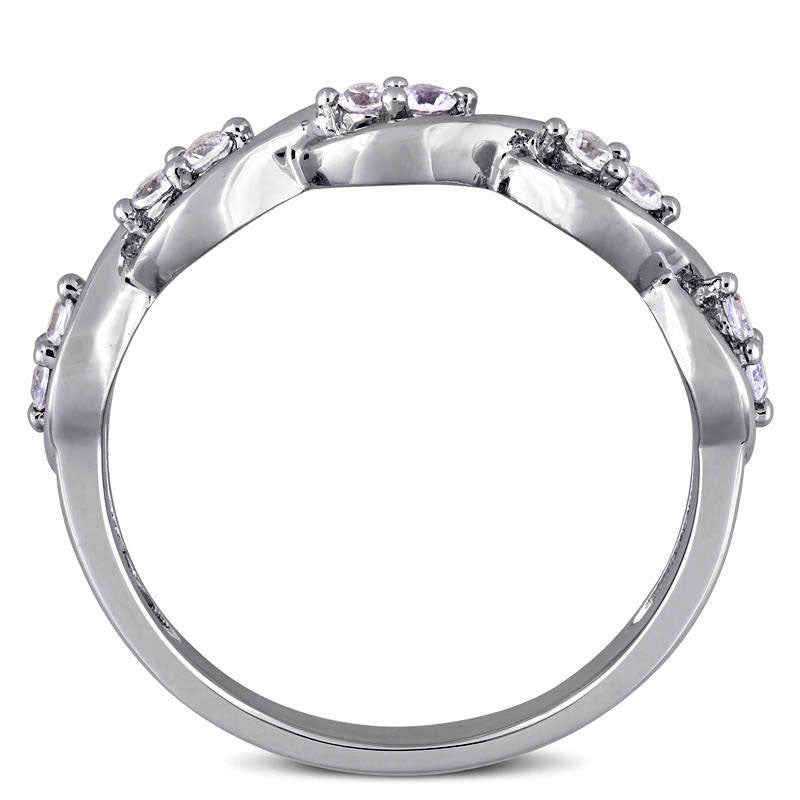 White Sapphire Duo Twist Ring in Solid 14K White Gold