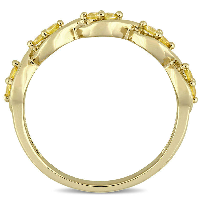 Yellow Sapphire Duo Twist Ring in Solid 14K Gold