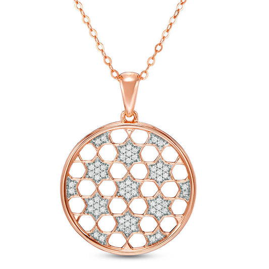 0.2 CT. T.W. Natural Diamond Star Lattice Medallion Pendant in 10K Rose Gold