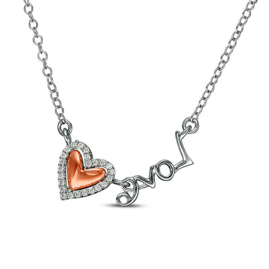 0.07 CT. T.W. Natural Diamond "Love" Heart Necklace in 10K Two-Tone Gold
