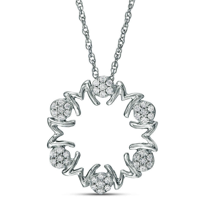 0.25 CT. T.W. Natural Diamond "MOM" Circle Pendant in Sterling Silver