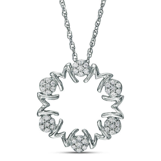 0.25 CT. T.W. Natural Diamond "MOM" Circle Pendant in Sterling Silver