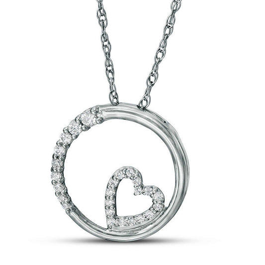 0.2 CT. T.W. Natural Diamond Heart in Circle Pendant in 10K White Gold