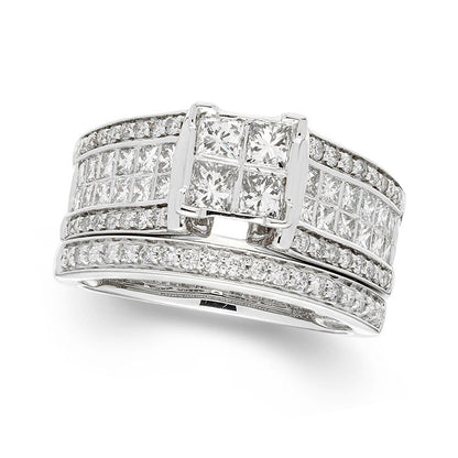 1.5 CT. T.W. Certified Quad Princess-Cut Natural Diamond Frame Bridal Engagement Ring Set in Solid 14K White Gold (I/I1)