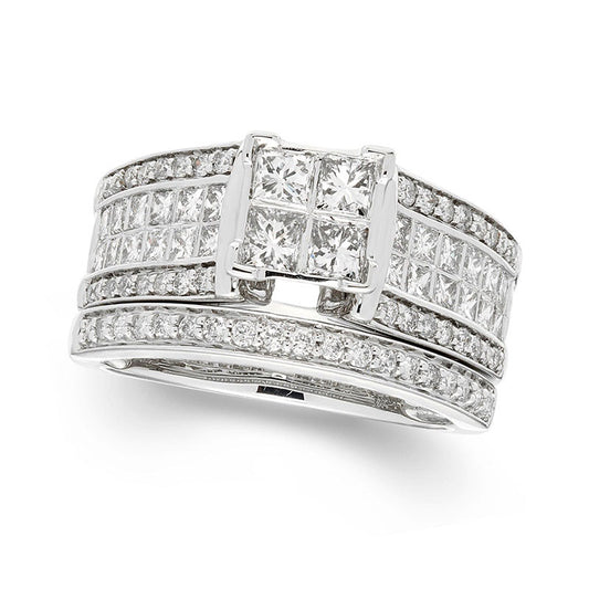 1.5 CT. T.W. Certified Quad Princess-Cut Natural Diamond Frame Bridal Engagement Ring Set in Solid 14K White Gold (I/I1)