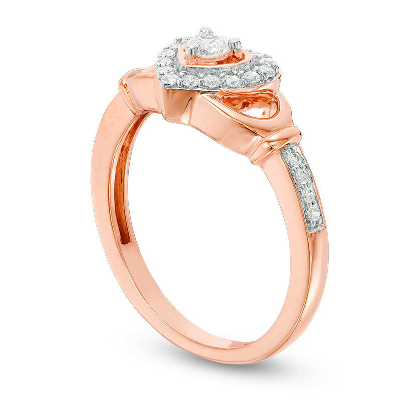 0.25 CT. T.W. Natural Diamond Heart Frame Claddagh-Style Promise Ring in Solid 10K Rose Gold