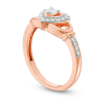 0.25 CT. T.W. Natural Diamond Heart Frame Claddagh-Style Promise Ring in Solid 10K Rose Gold