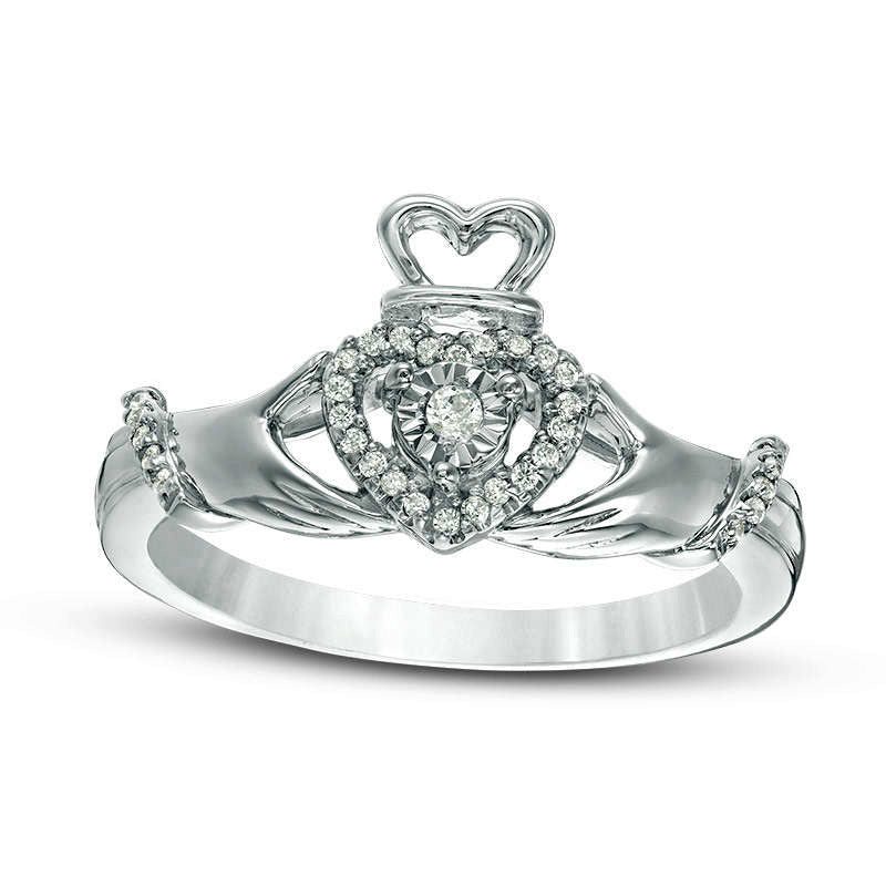 0.17 CT. T.W. Natural Diamond Claddagh Promise Ring in Solid 10K White Gold