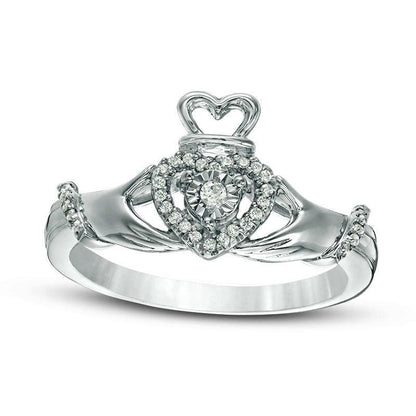 0.17 CT. T.W. Natural Diamond Claddagh Promise Ring in Solid 10K White Gold