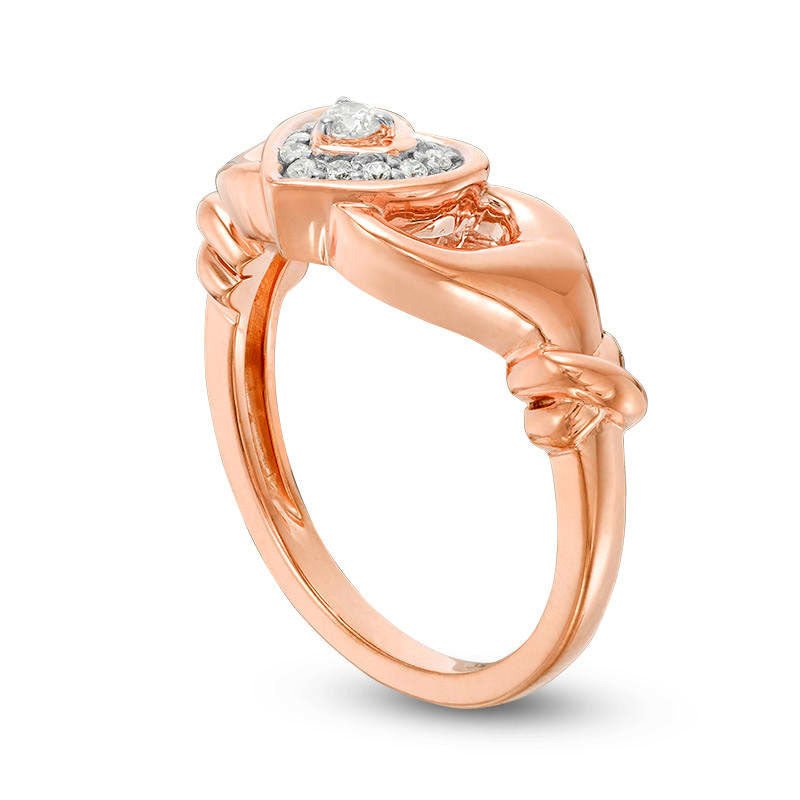 0.13 CT. T.W. Natural Diamond Heart Frame Claddagh-Style Promise Ring in Solid 10K Rose Gold