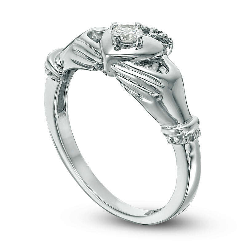 0.10 CT. Natural Clarity Enhanced Diamond Solitaire Claddagh Promise Ring in Solid 10K White Gold