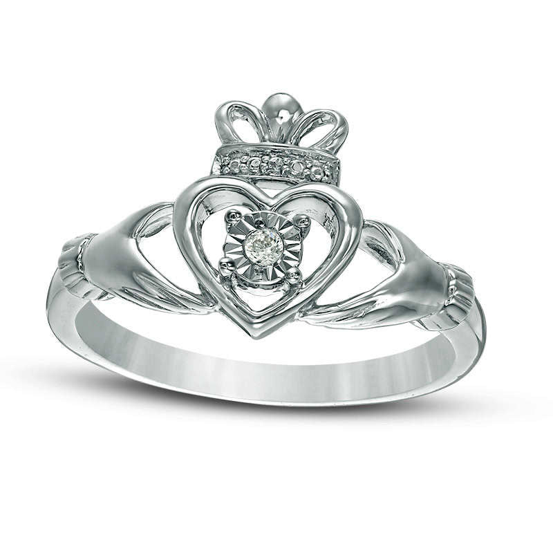 0.05 CT. Natural Clarity Enhanced Diamond Solitaire Claddagh Promise Ring in Solid 10K White Gold