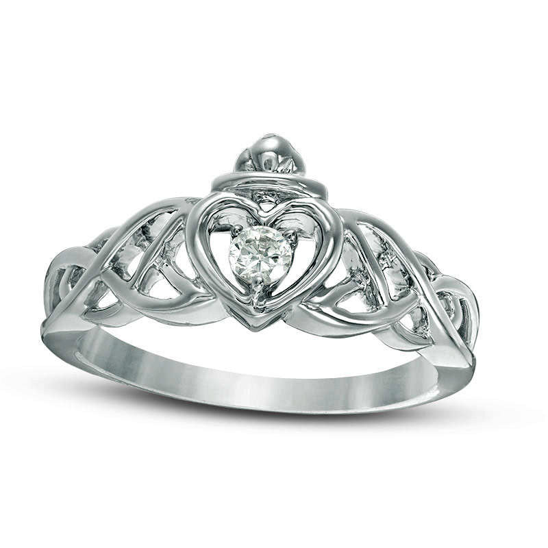 0.10 CT. Natural Clarity Enhanced Diamond Solitaire Braided Claddagh Promise Ring Solid 10K White Gold
