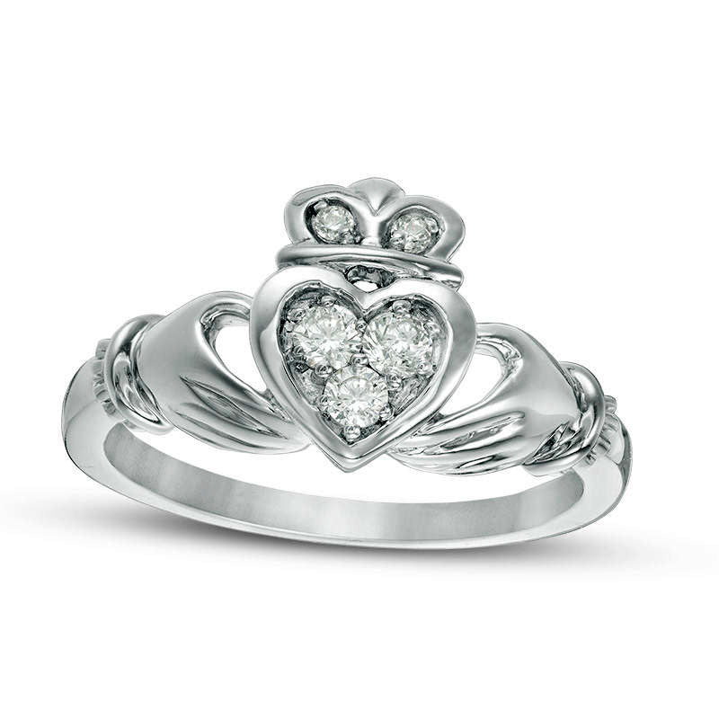 0.20 CT. T.W. Natural Diamond Claddagh Promise Ring in Solid 10K White Gold