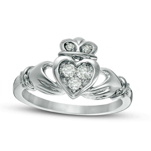 0.20 CT. T.W. Natural Diamond Claddagh Promise Ring in Solid 10K White Gold