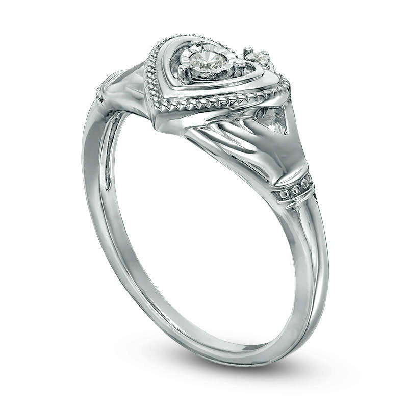 0.05 CT. T.W. Natural Diamond Antique Vintage-Style Claddagh Promise Ring in Solid 10K White Gold